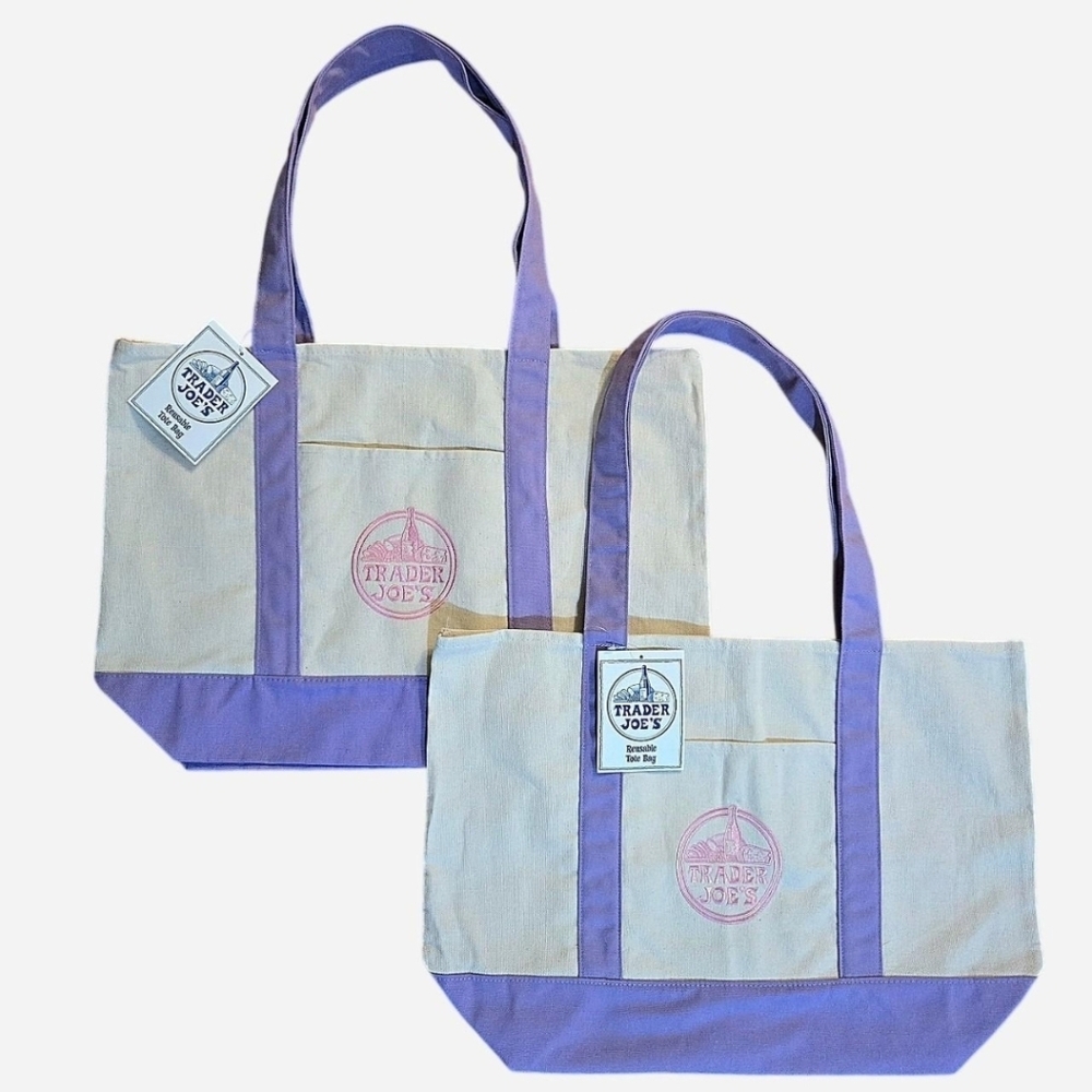 Trader Joe's 2 Large Lavender Canvas Totes